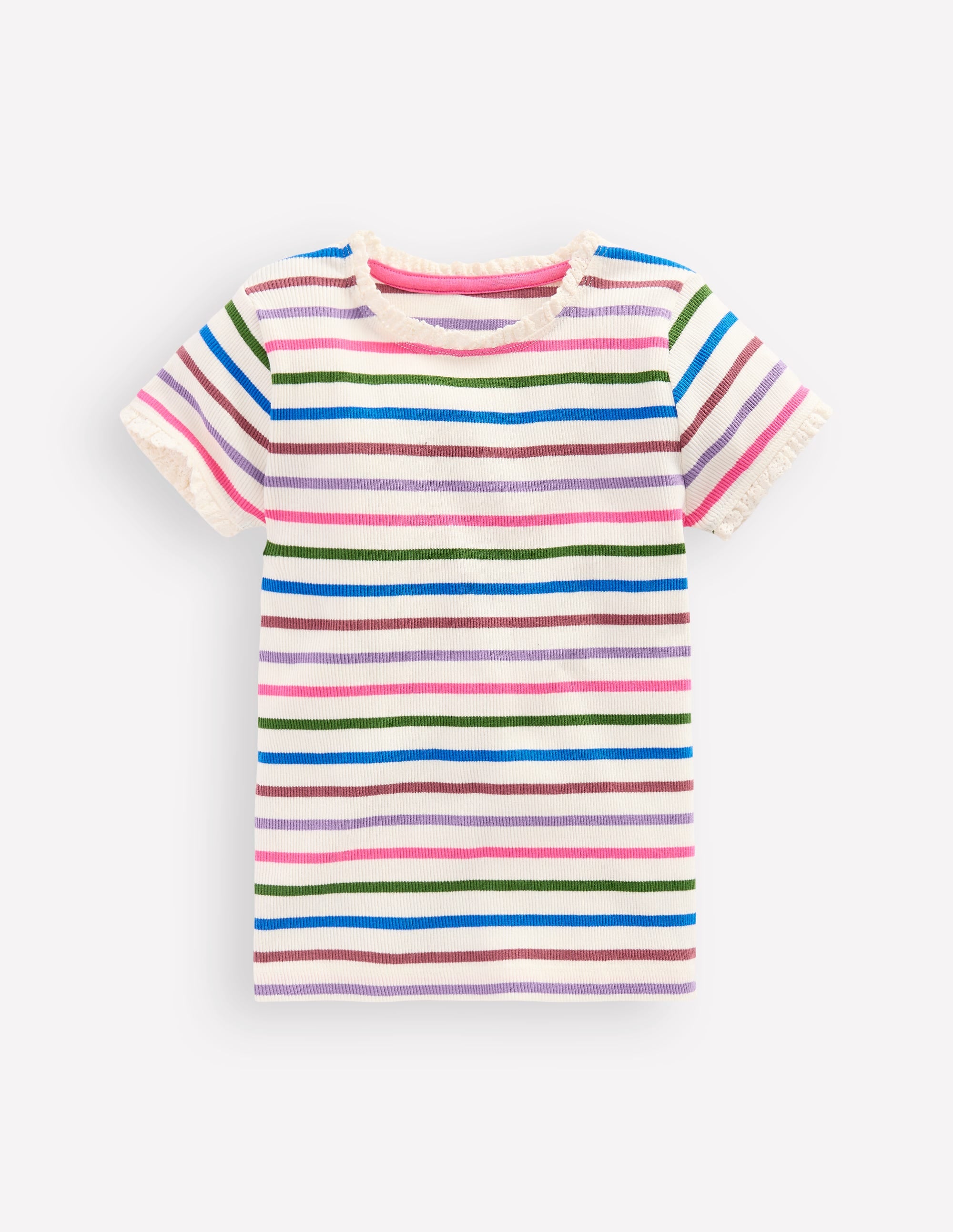 Geripptes Kurzarm-T-Shirt-Ackerbohnengrün/Pink, Gestreift - Image 1