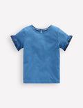 T-Shirt mit Rüschenärmeln-Delftblau