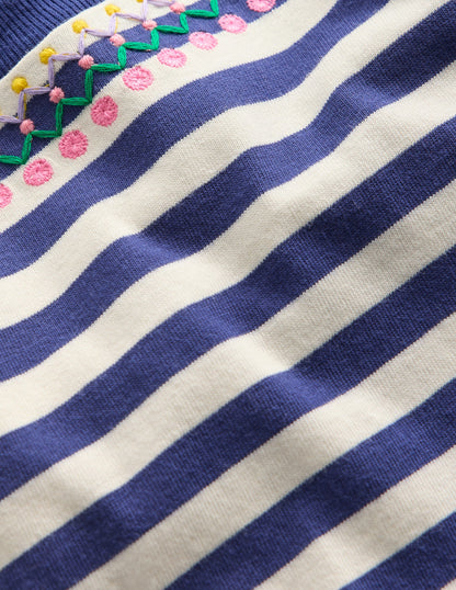 T-shirt décontracté brodé-Bleu Marine-3