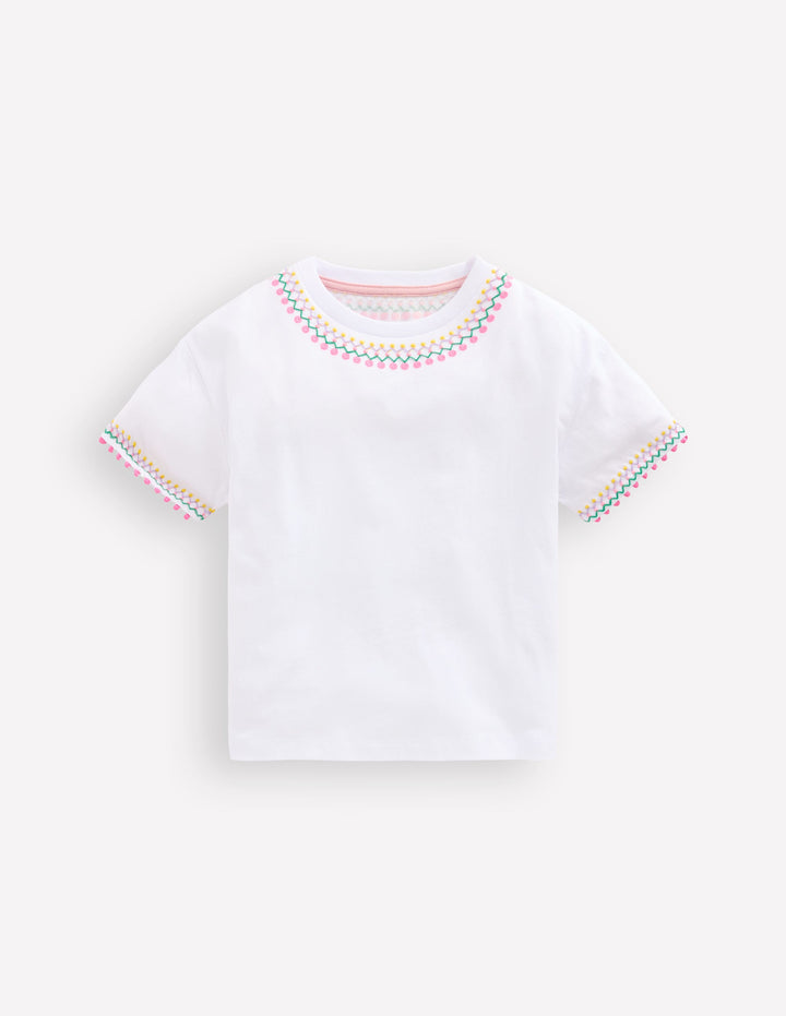 Lockeres T-Shirt mit Stickerei-Weiß