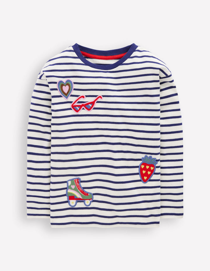 Fun Relaxed T-shirt-Navy Stripe Badges