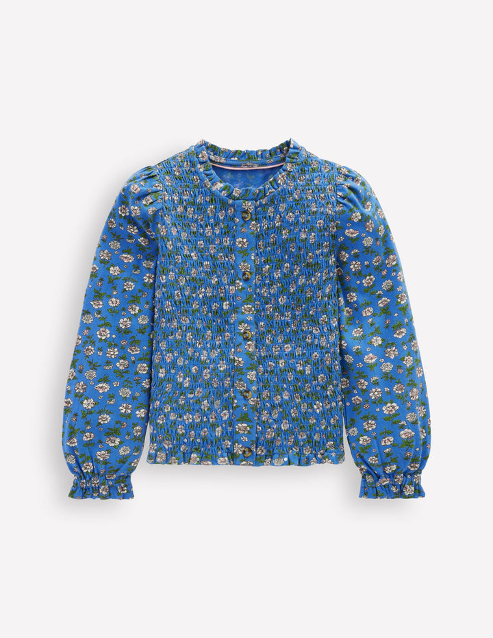 Blouse en jersey à smocks-Motif Garden Flower Delft