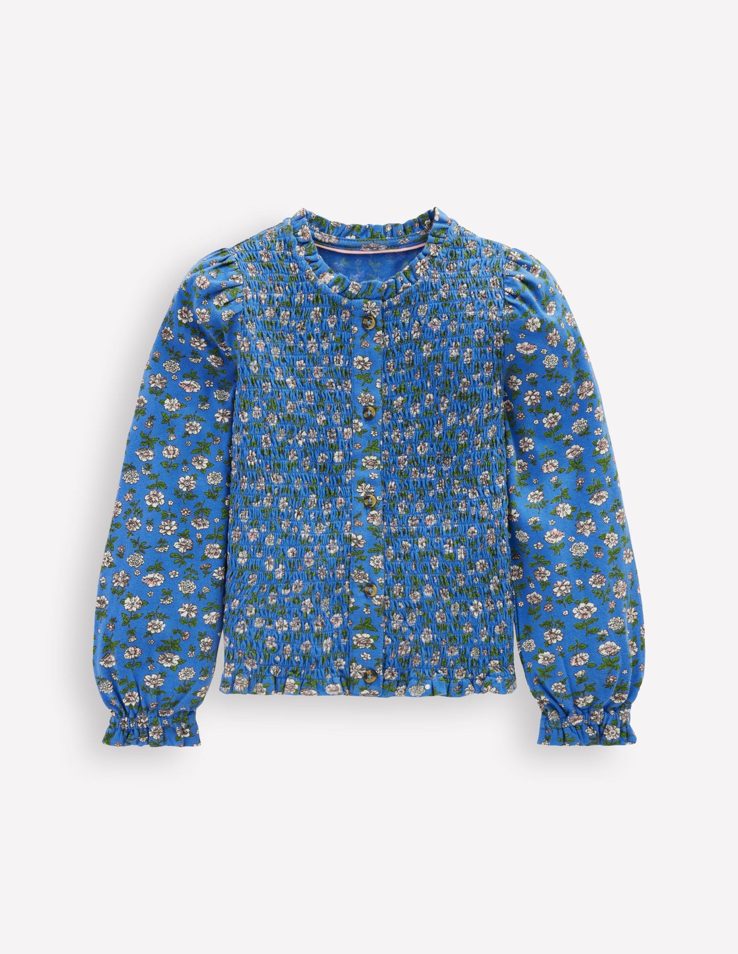 Blouse en jersey à smocks-Motif Garden Flower Delft