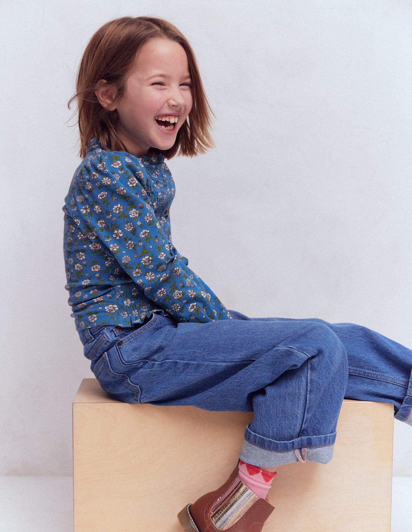 Blouse en jersey à smocks-Motif Garden Flower Delft