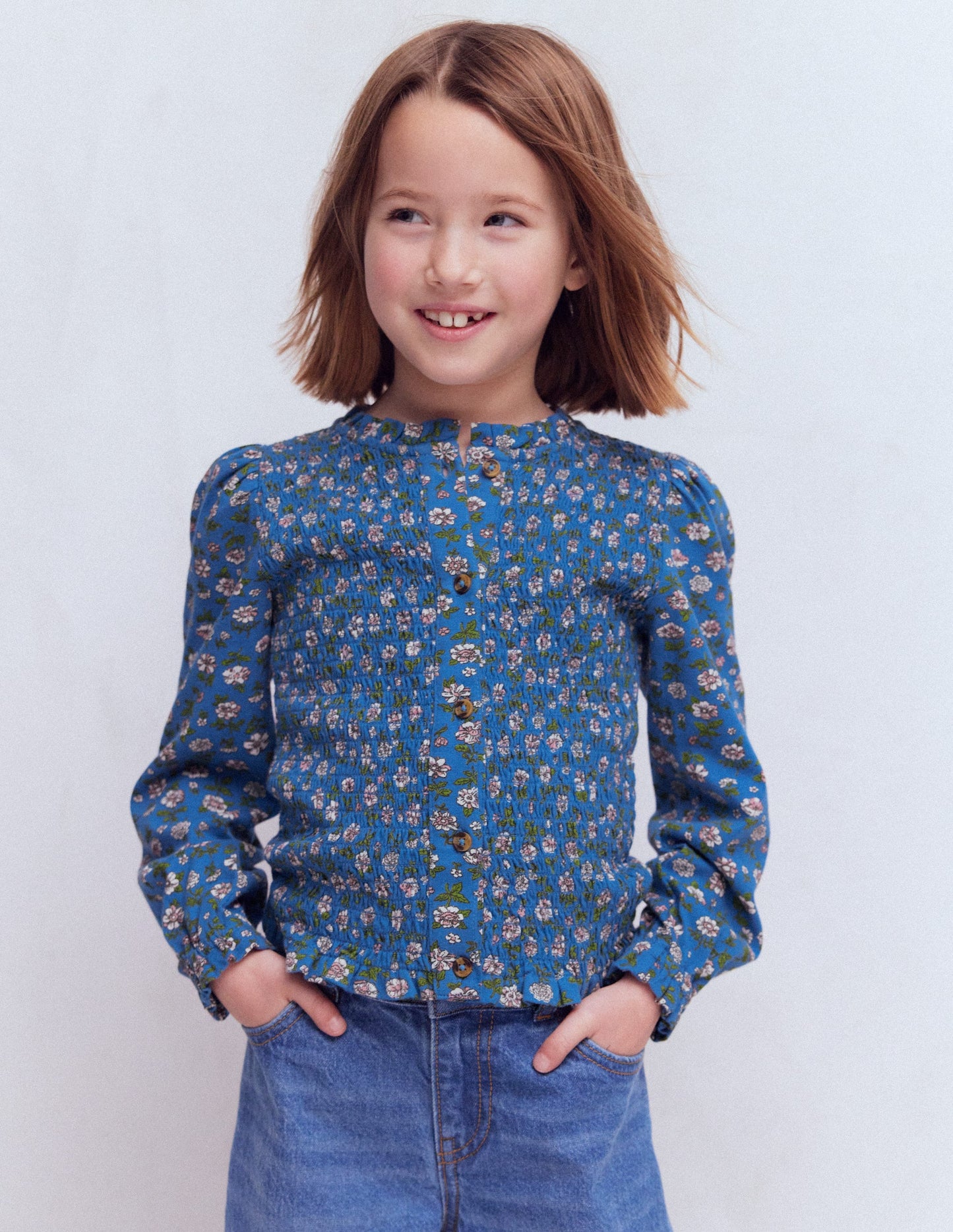 Blouse en jersey à smocks-Motif Garden Flower Delft