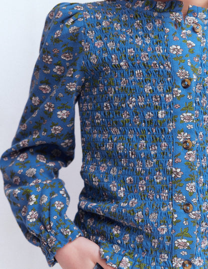 Blouse en jersey à smocks-Motif Garden Flower Delft-3