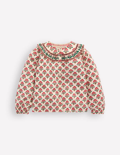 Bluse mit Rüschenpasse-Holzblock-Blume-2