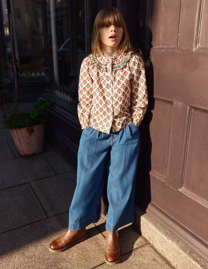 Bluse mit Rüschenpasse-Holzblock-Blume-1