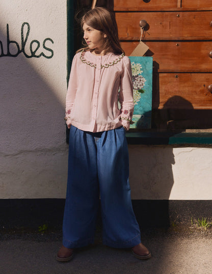 Bluse mit Rüschenpasse-Lotus Stickerei-2