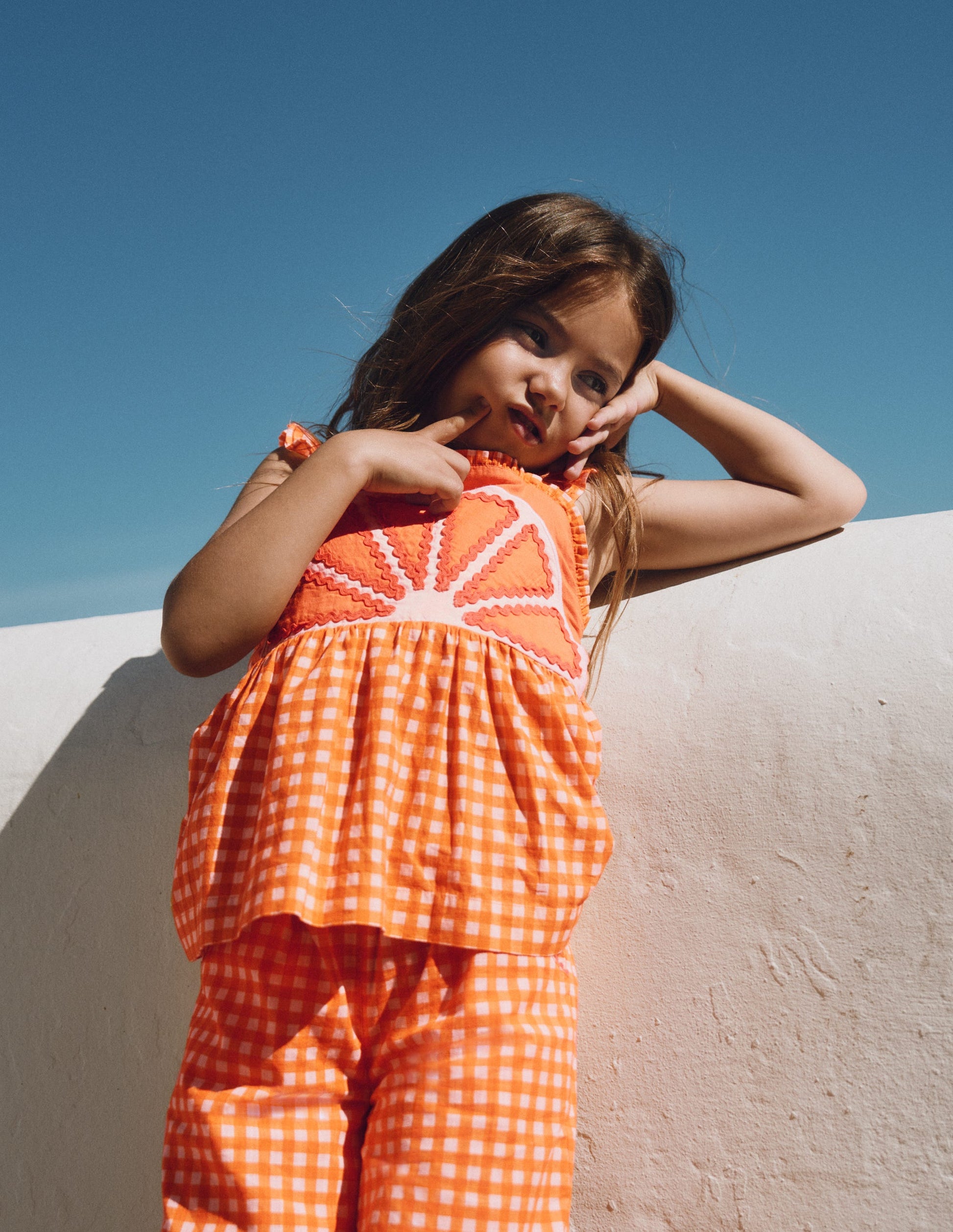 Originelles Trägertop-Orange und Naturweiß Vichykaro-1