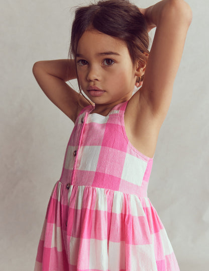 Remy Kleid mit durchgehender Knopfleiste-Kräftiges Rosa Vichykaro-2