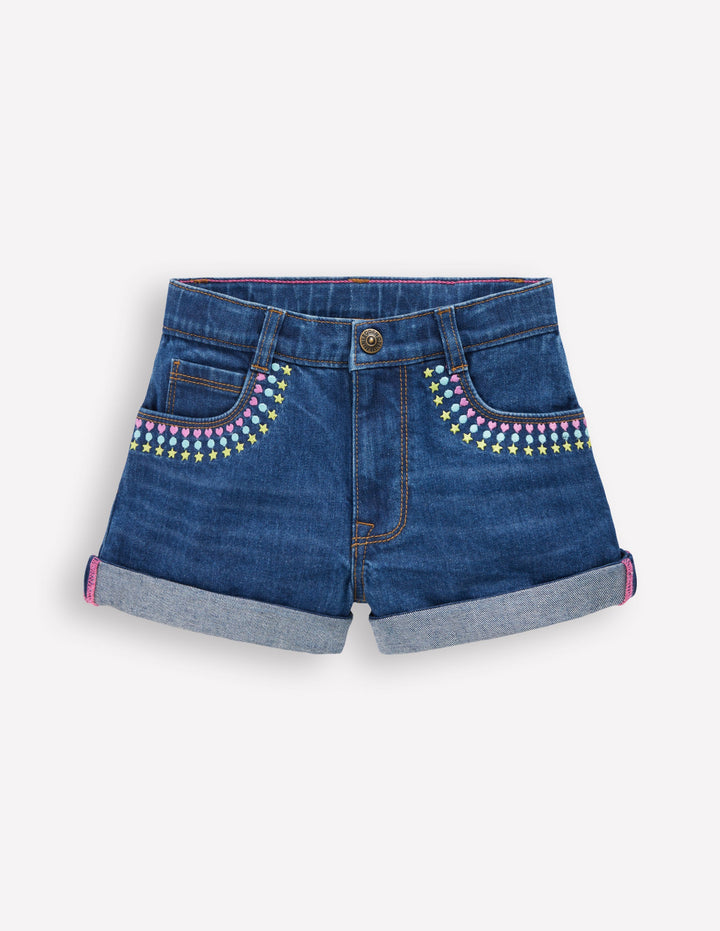 Jeansshorts-Medium Vintage Bestickt