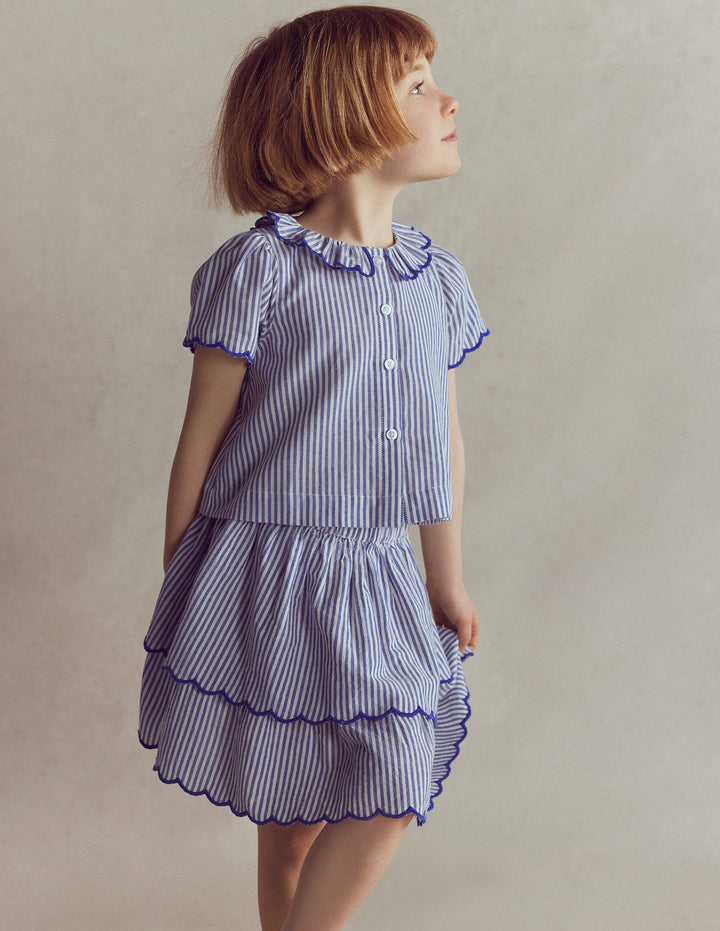 Blouse boutonnée-Rayé bleu/ivoire