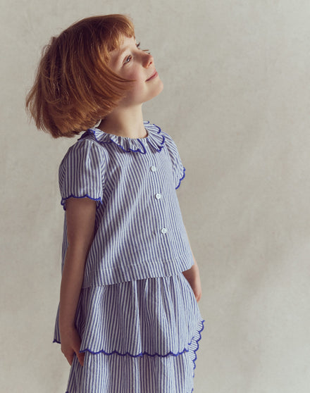 Bluse mit Knopfleiste-Blau/Naturweiß Streifen