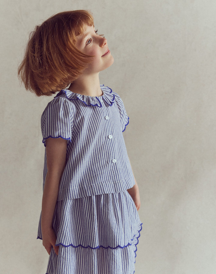 Bluse mit Knopfleiste-Blau/Naturweiß Streifen