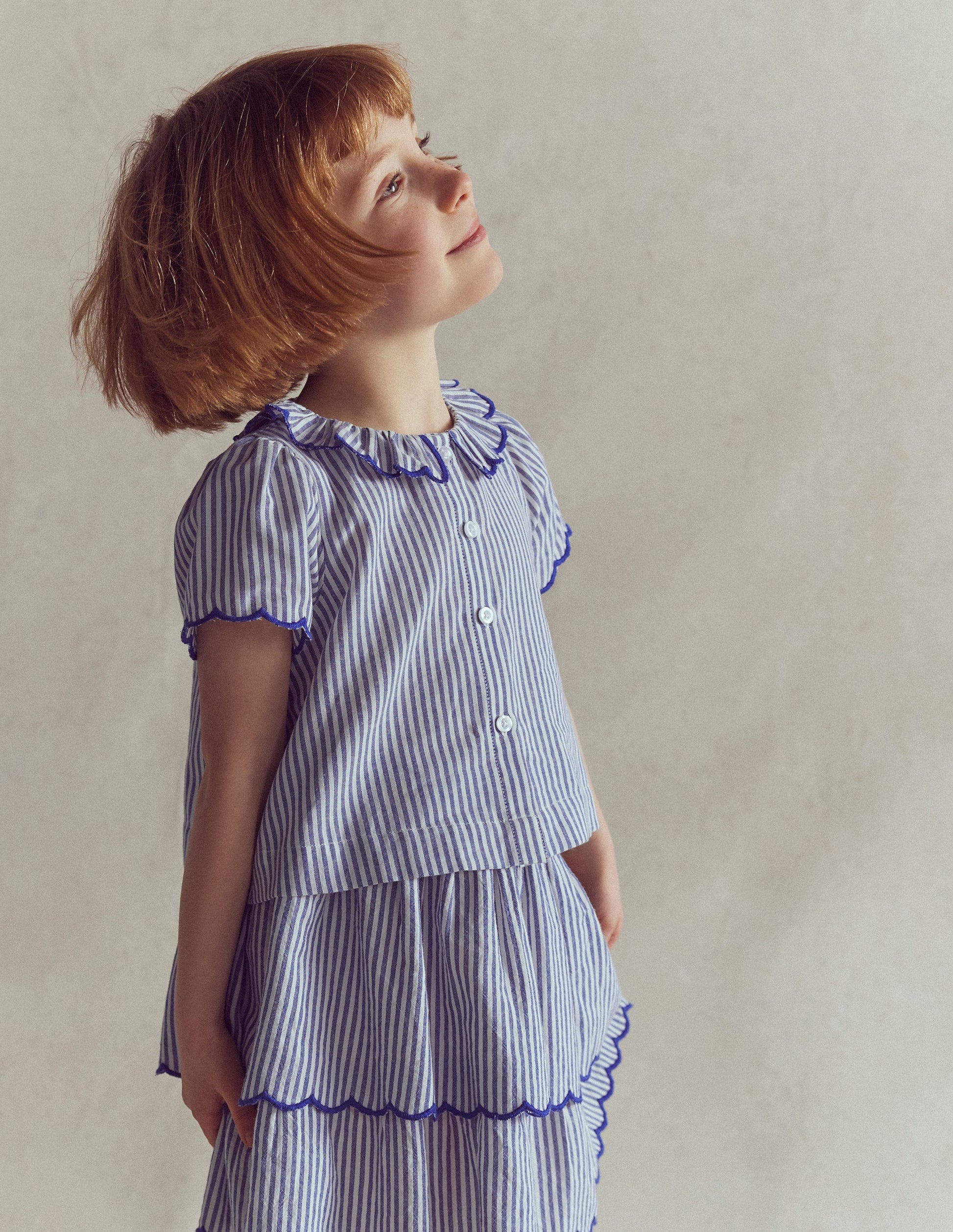 Button-through Blouse-Blue/Ivory Stripe-2