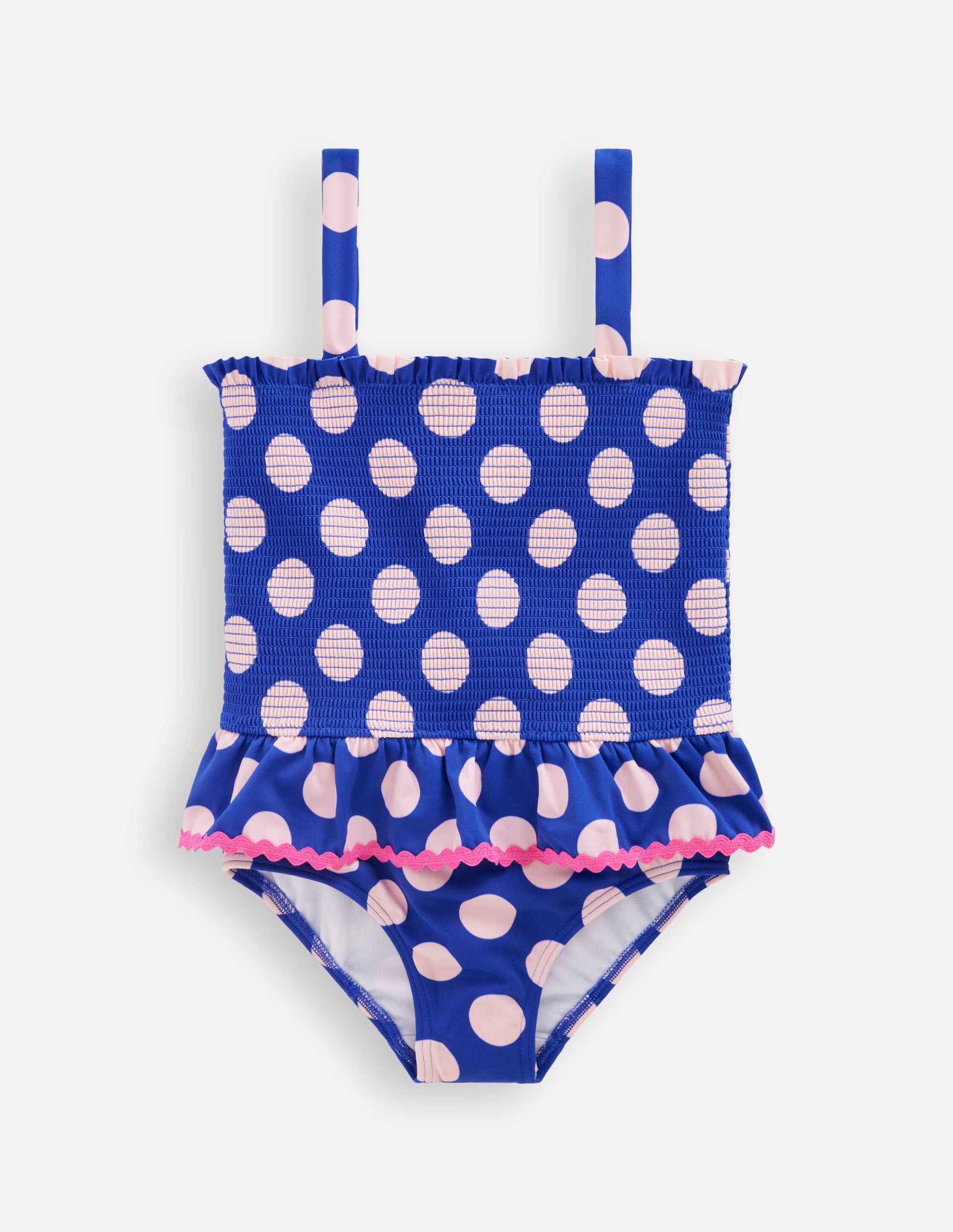 Maillot de bain smocké à basque-Pois bleu vif-1