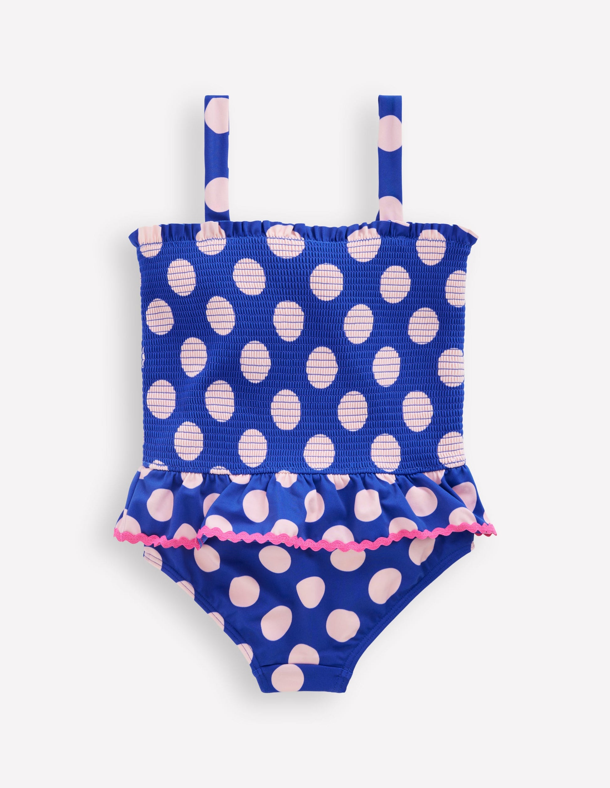 Maillot de bain smocké à basque-Pois bleu vif-2