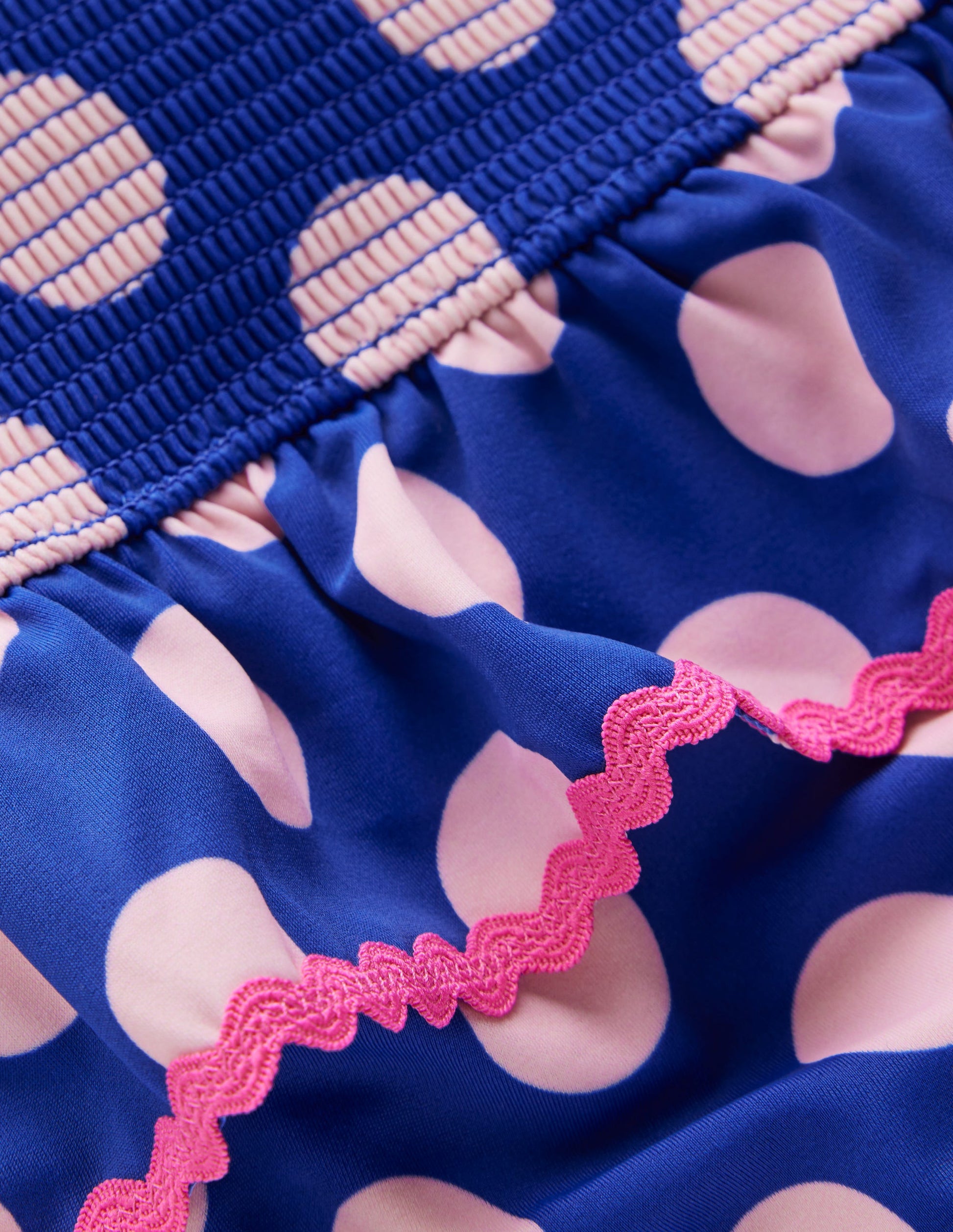 Maillot de bain smocké à basque-Pois bleu vif-3