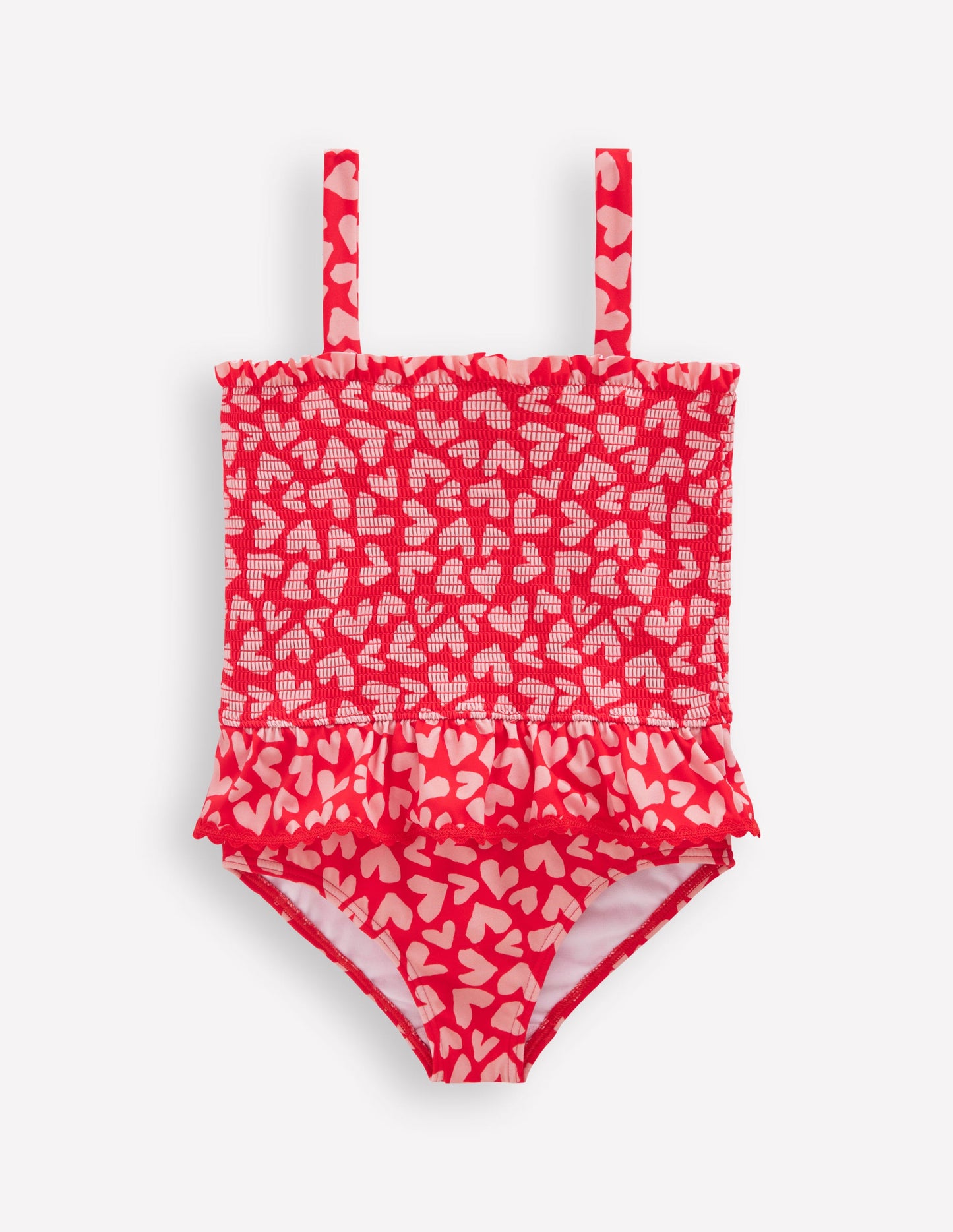 Maillot de bain smocké à basque-Motif Collage Hearts rouge rockabilly