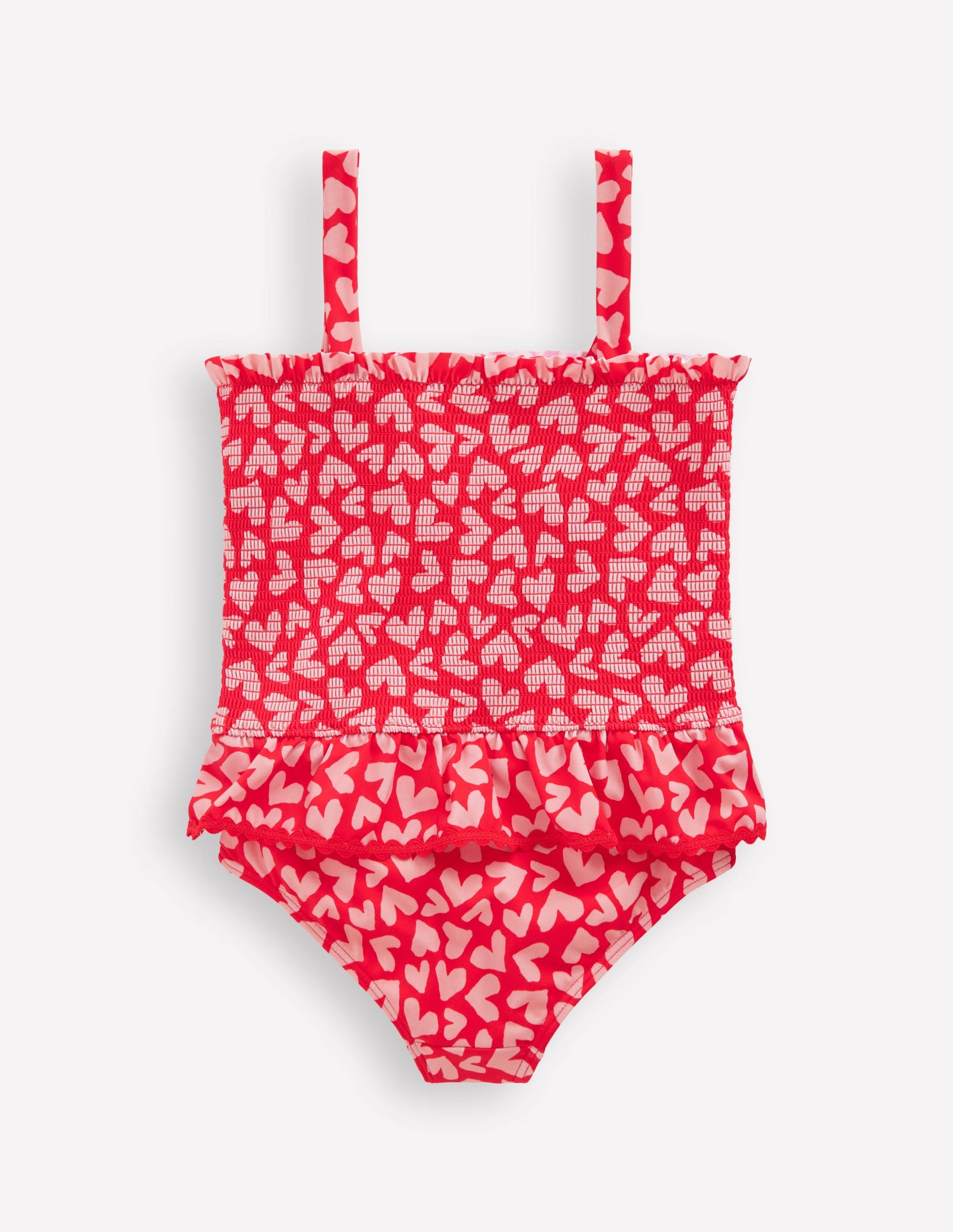 Maillot de bain smocké à basque-Motif Collage Hearts rouge rockabilly