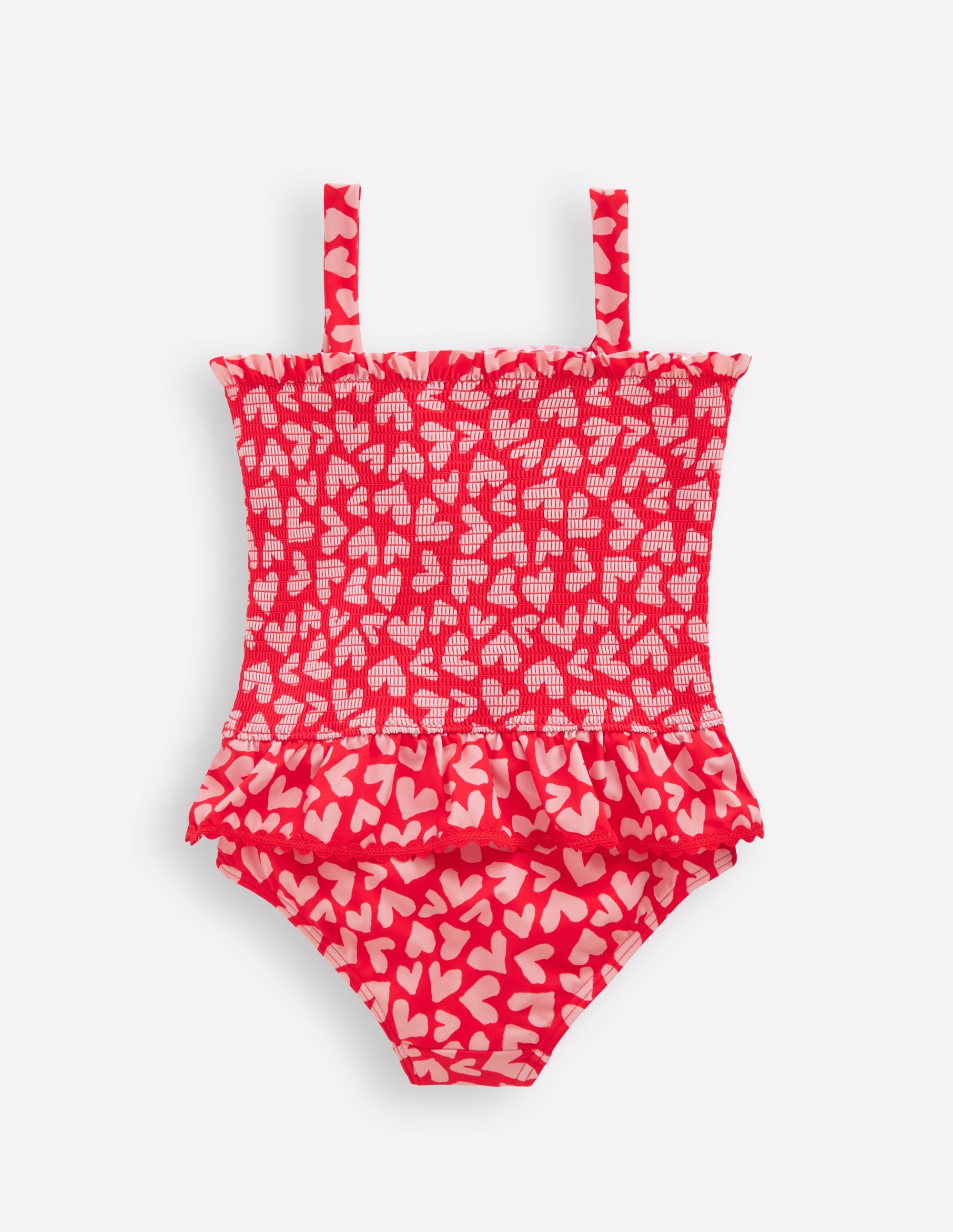 Maillot de bain smocké à basque-Motif Collage Hearts rouge rockabilly - Image 2