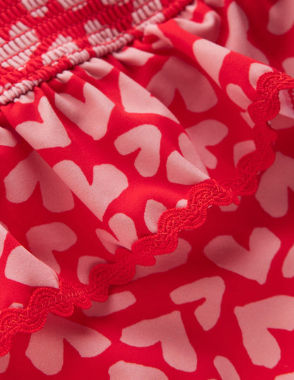 Maillot de bain smocké à basque-Motif Collage Hearts rouge rockabilly-3