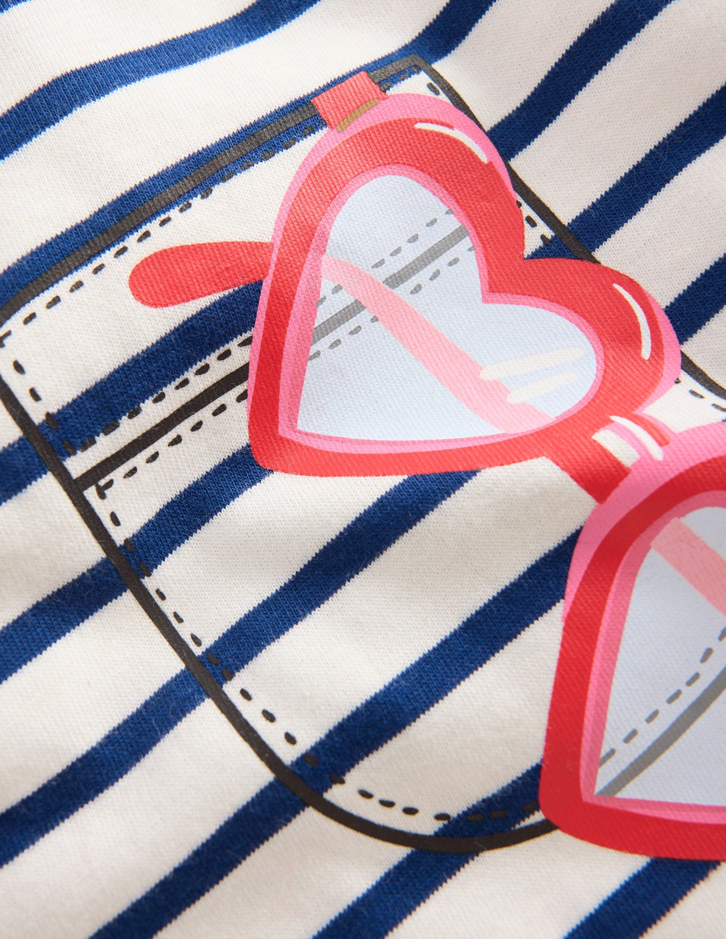 Lockeres T-Shirt mit Applikation-Marineblau Streifen Sonnenbrille