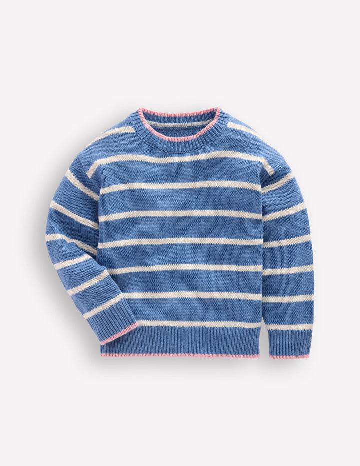 Pull à emmanchures basses-Bleu lac argenté/écru chiné