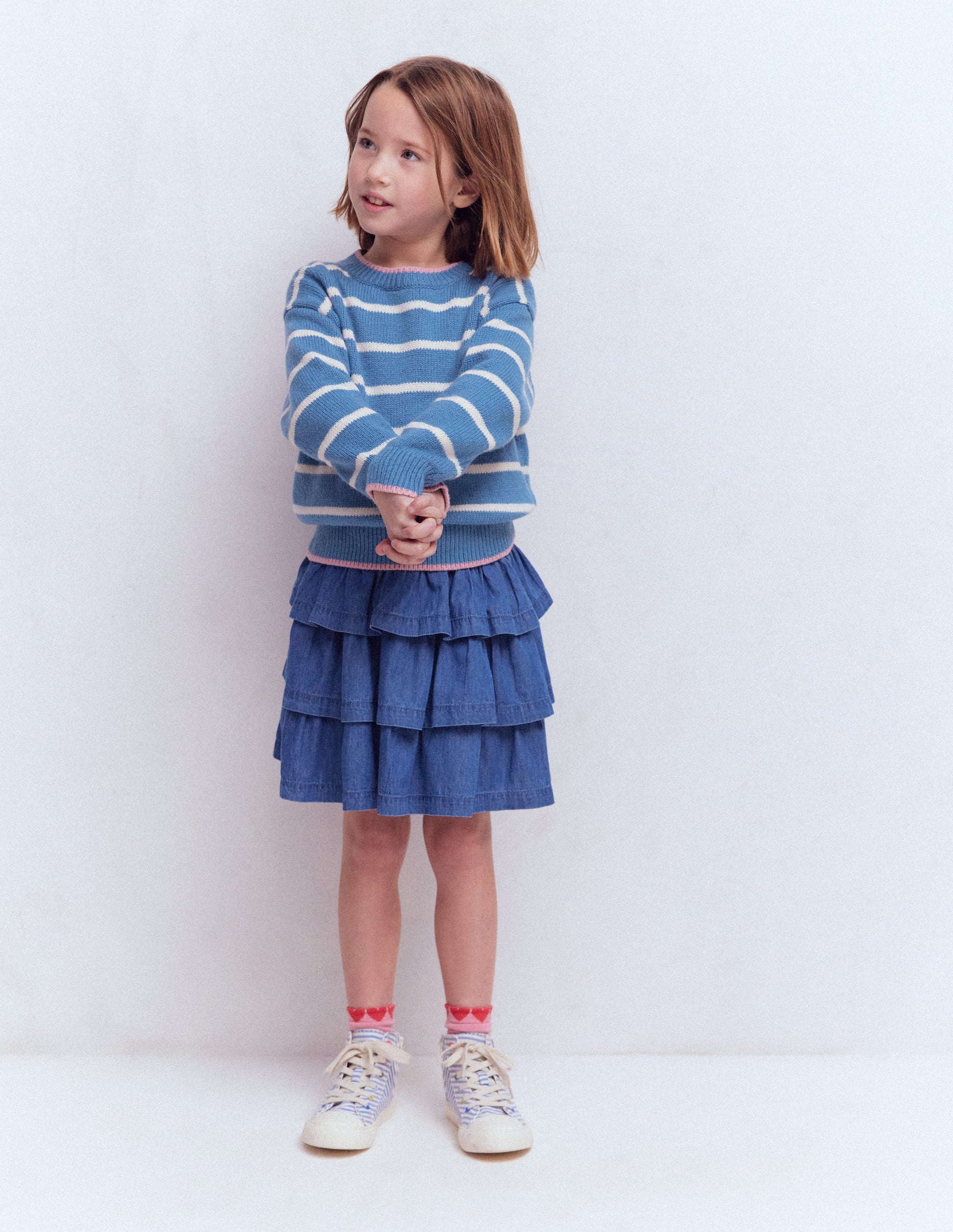 Pull à emmanchures basses-Bleu lac argenté/écru chiné-1