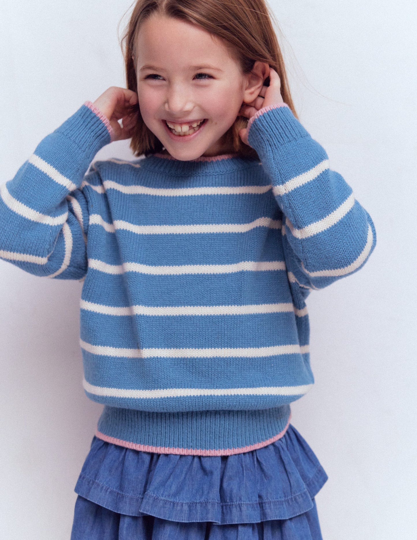 Pull à emmanchures basses-Bleu lac argenté/écru chiné