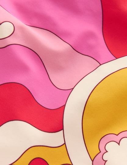 Maillot de bain imprimé croisé dans le dos-Motif Sixties Sunrise rouge cannelle-3