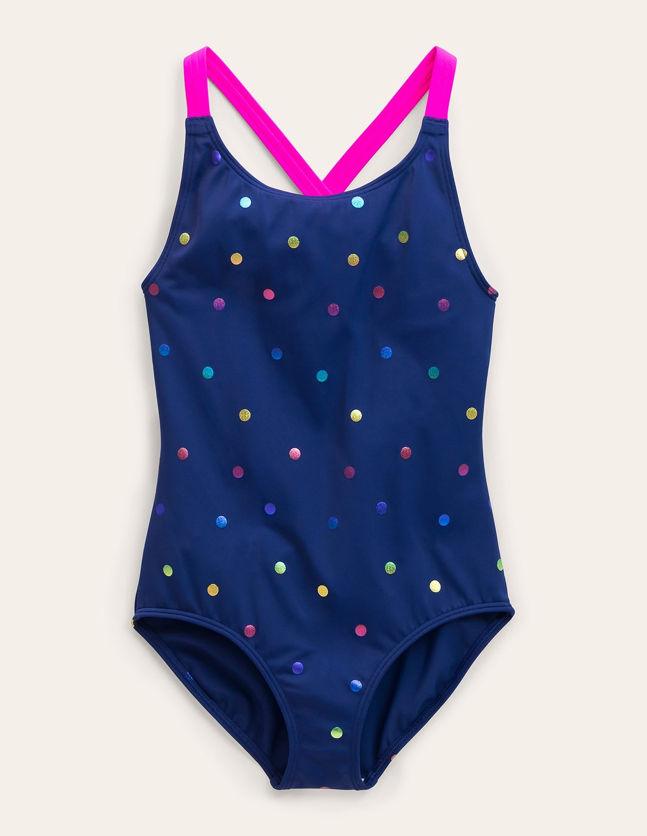 Maillot de bain imprimé croisé dans le dos-Confettis métallisés arc-en-ciel bleu marine - Image 1