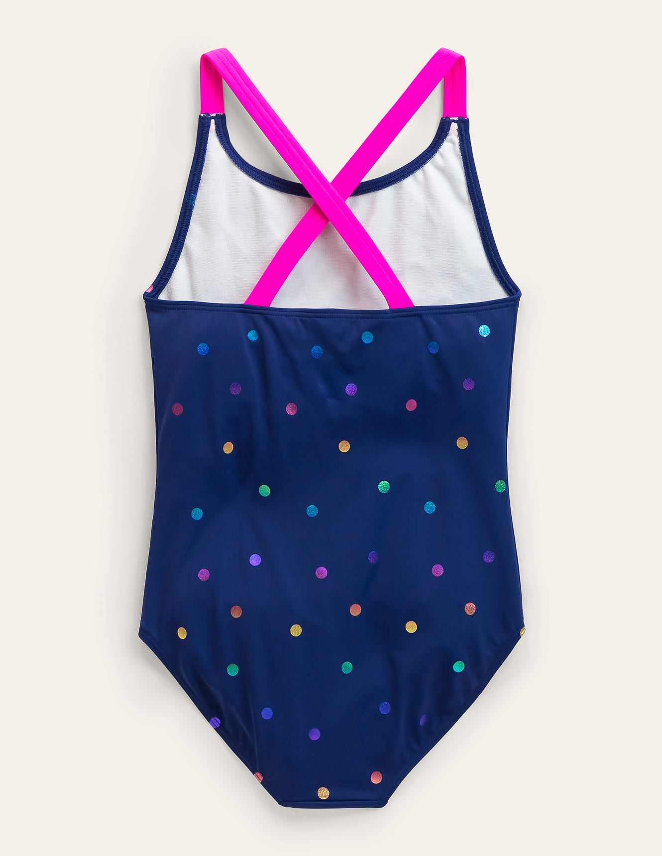 Maillot de bain imprimé croisé dans le dos-Confettis métallisés arc-en-ciel bleu marine - Image 2