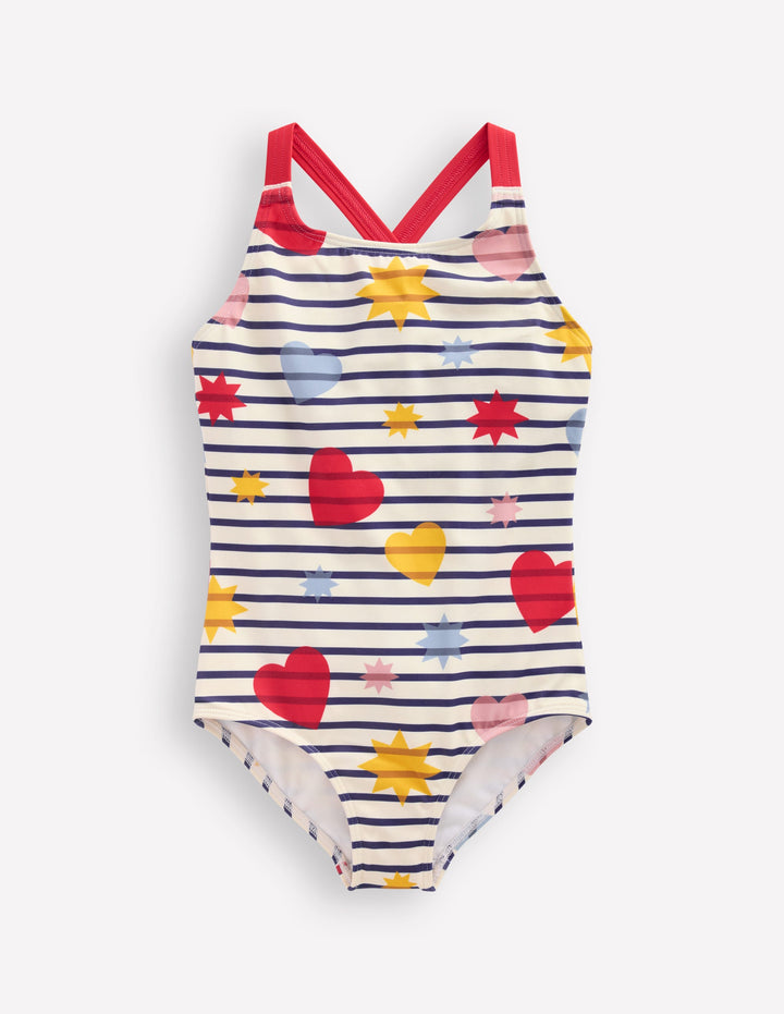 Maillot de bain imprimé croisé dans le dos-Rayé céleste multi