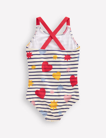 Maillot de bain imprimé croisé dans le dos-Rayé céleste multi-2