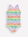 Maillot de bain imprimé croisé dans le dos-Lit de fleurs dégradé arc-en-ciel