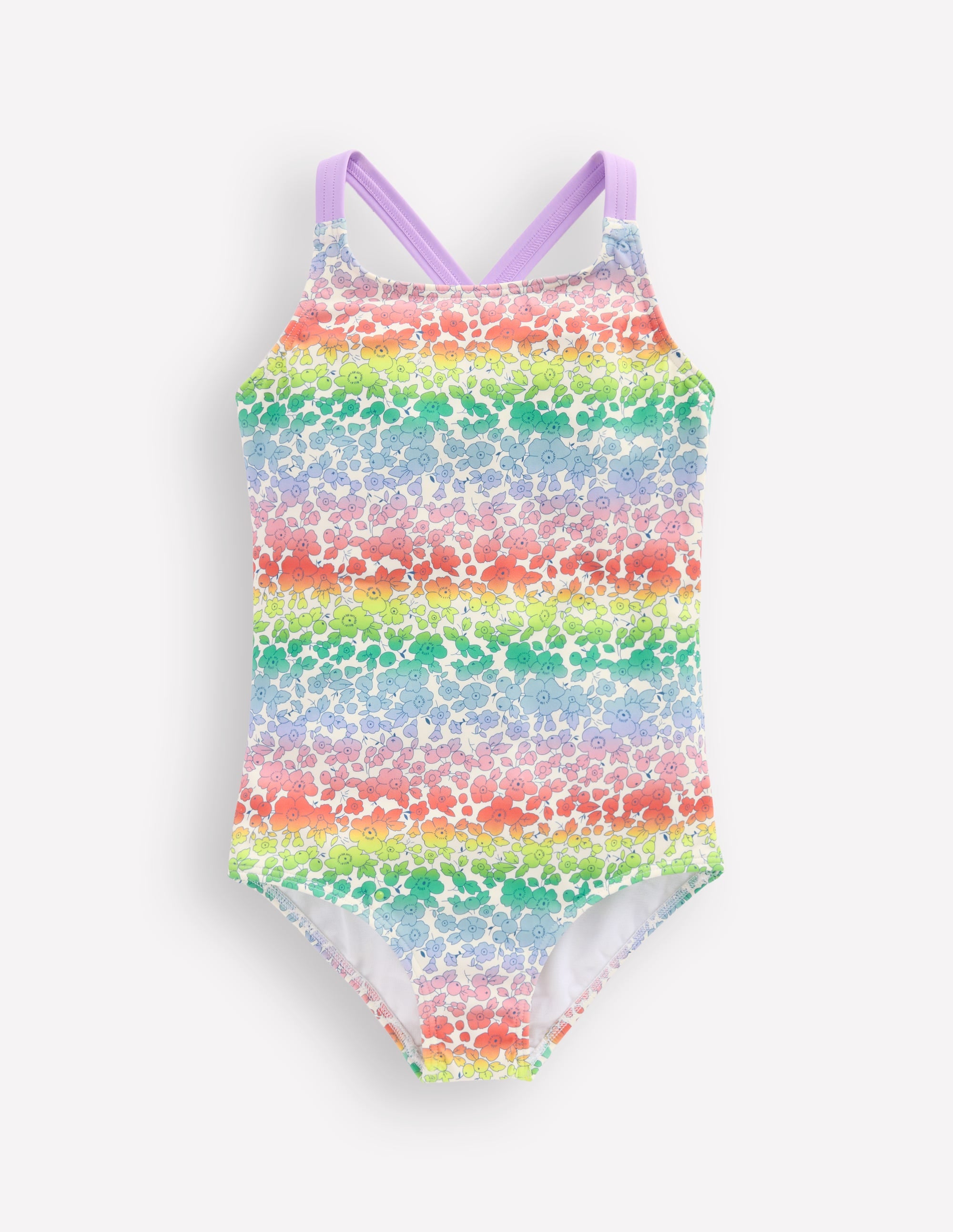 Bedruckter Badeanzug mit gekreuzten Trägern-Regenbogen-Ombré Blumenbeet - Image 1
