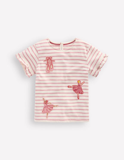 Hübsches T-Shirt mit Rüschen-Rosa Streifen Balletttänzerinnen-1