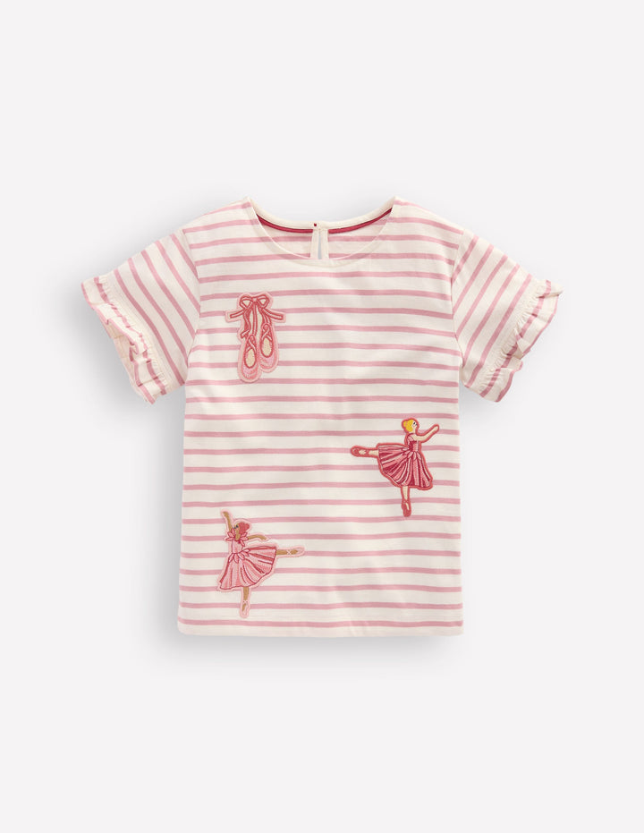 Hübsches T-Shirt mit Rüschen-Rosa Streifen Balletttänzerinnen