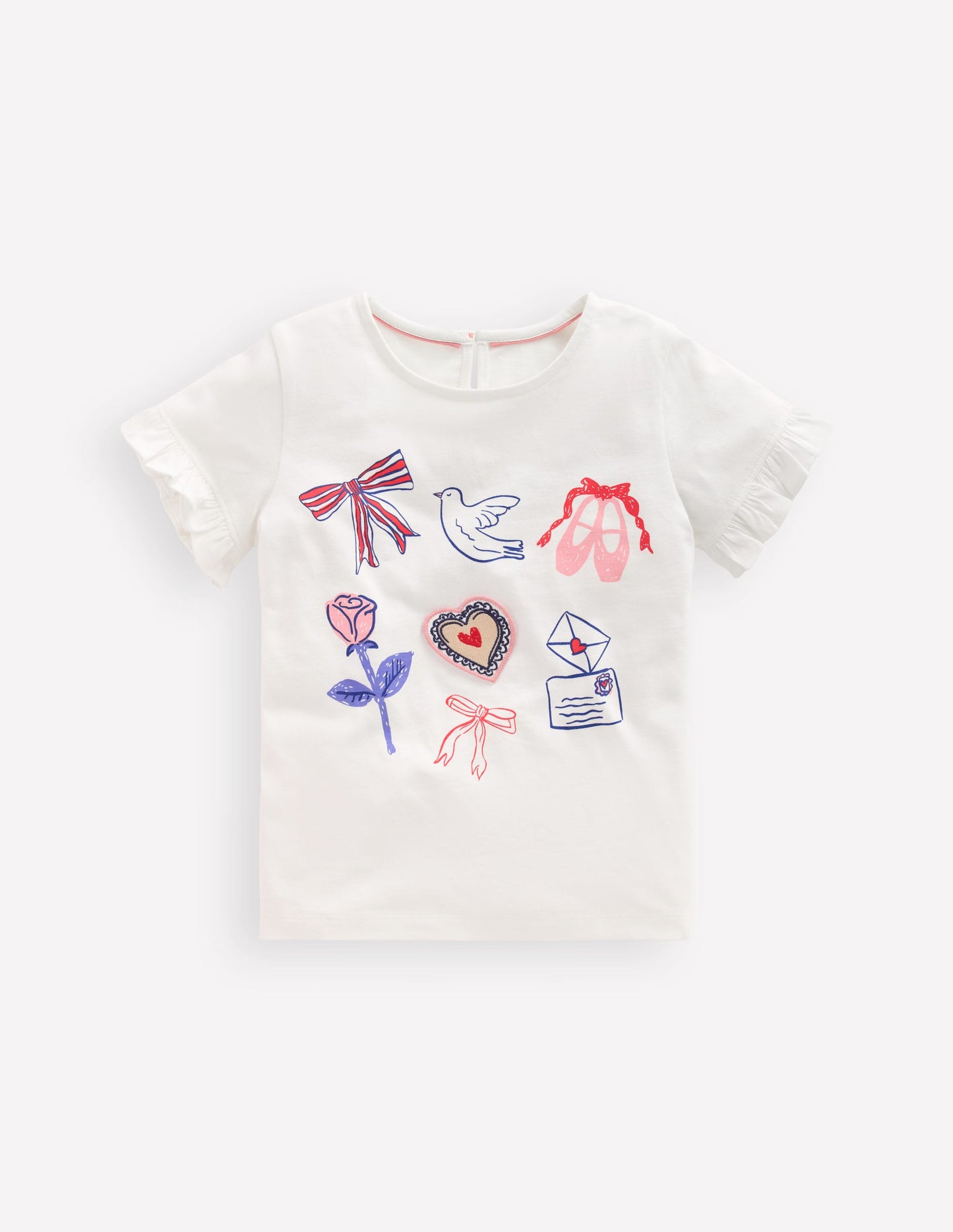 Joli T-shirt à volants-Motif Saint-Valentin blanc