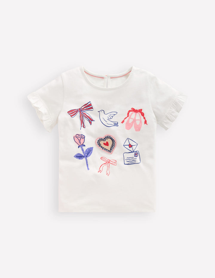 Joli T-shirt à volants-Motif Saint-Valentin blanc