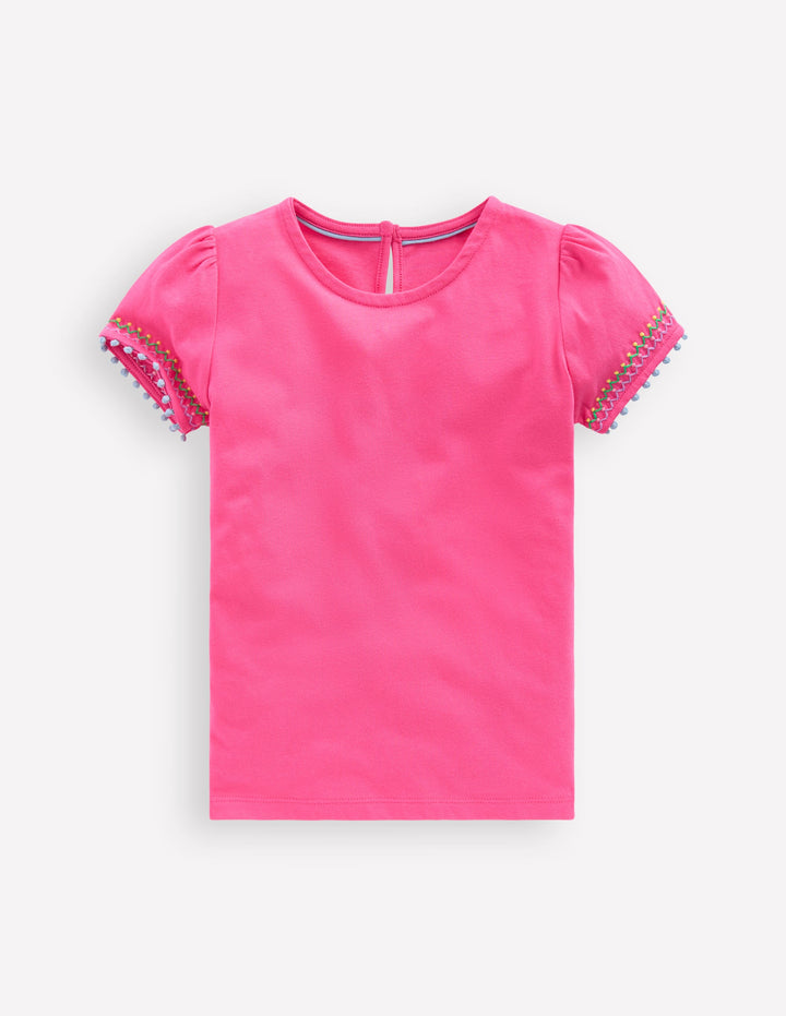 T-shirt à manches bouffantes-Rose flamant