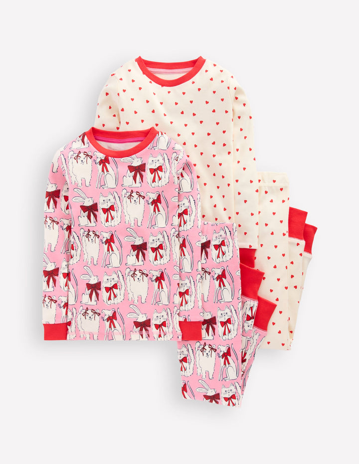 2 pyjamas douillets-Motif animaux préférés rose chewing-gum