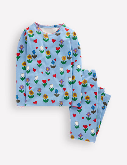 Pyjama long douillet-Motif Sunflower Garden bleu glacier-1
