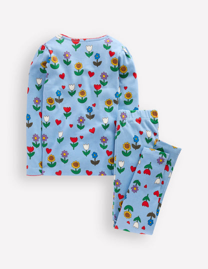 Pyjama long douillet-Motif Sunflower Garden bleu glacier-2