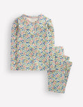 Eng anliegender Henley-Schlafanzug-Sanftes Naturweiß Frühling Kleines Blumenmuster