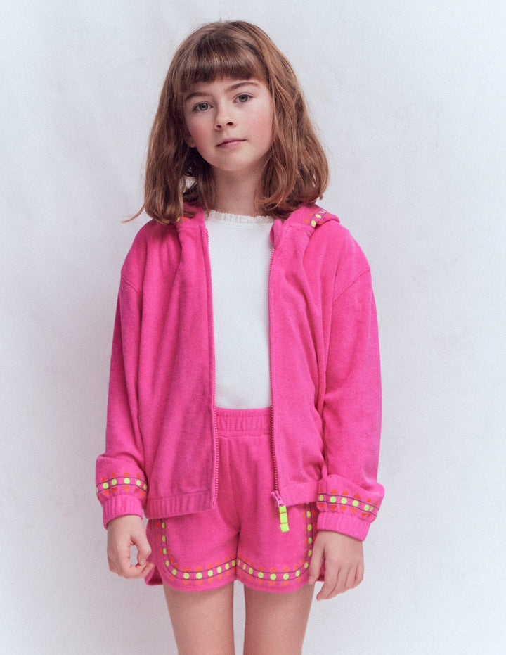Bestickte Frottee-Shorts-Sorbet-Rosa Stickerei