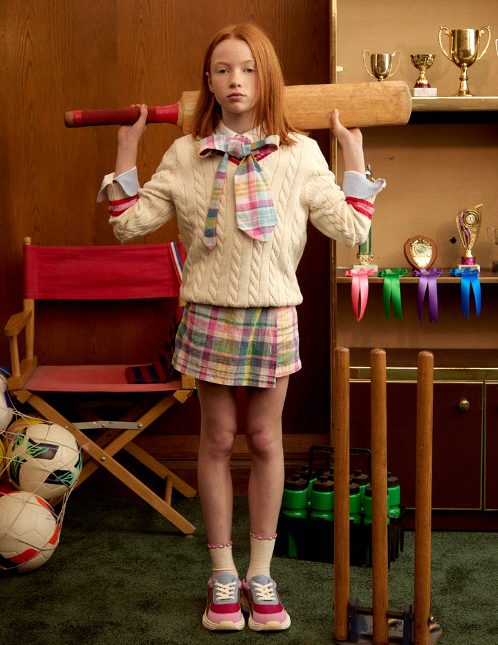 Pullover mit V-Ausschnitt und Zopfmuster-Anenome