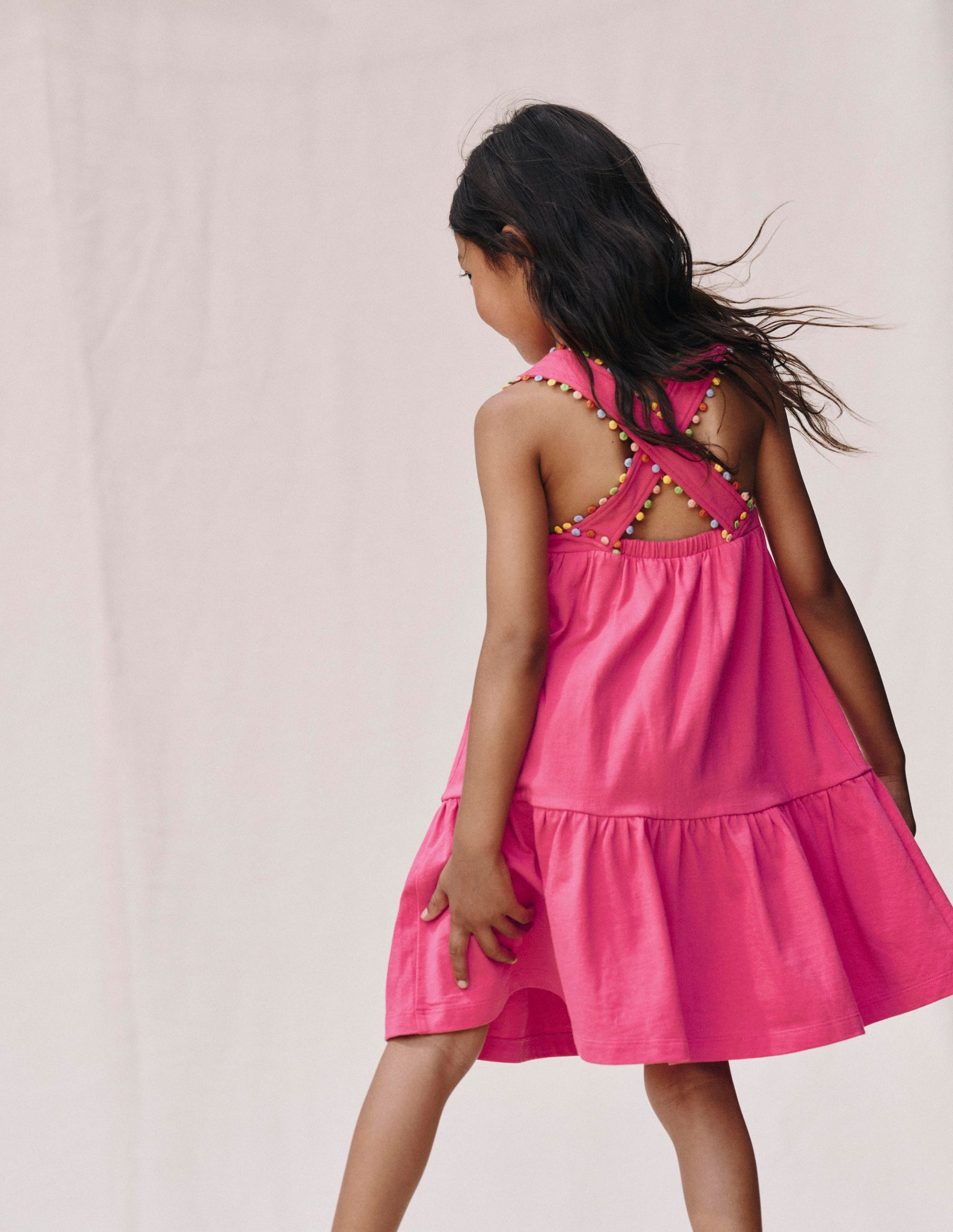 Robe croisée dans le dos en jersey-Rose flamant-4